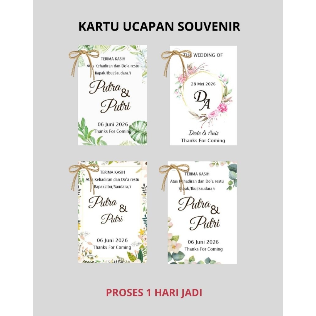Kartu Ucapan Souvenir Pernikahan | Aqiqah | Ngunduh Mandu | Khitanan | Kartu Souvenir Hangtag Rami |