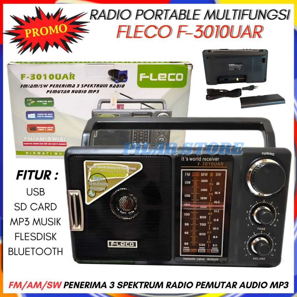 RADIO SPEAKER FLECO F-3010UAR FM/AM/SW PENERIMA 3 SPEKTRUM RADIO PEMUTAR AUDIO MP3 / SPEAKER RADIO F