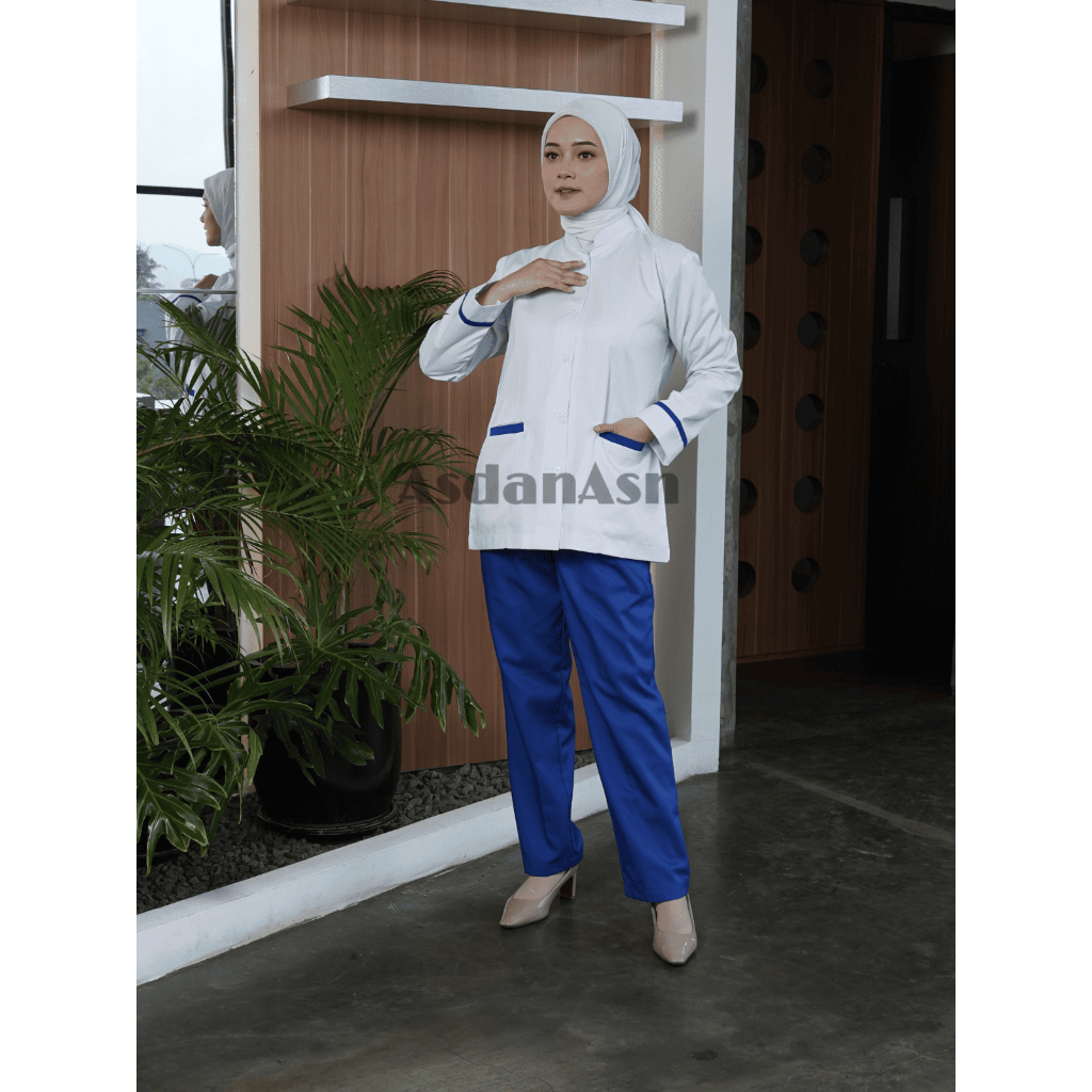 SERAGAM BIDAN PUTIH BIRU/ mahasiswa Bidan/ Mahasiswa kesehatan/ satu set baju bidan