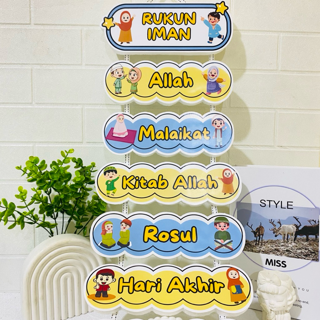 Dekorasi Dinding Islami Rukun Iman Poster Edukasi Hiasan Dinding Gantung