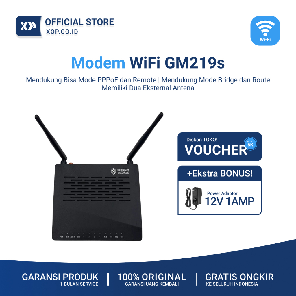 Modem GM219-S Xpon Gpon Epon | Modem Router WiFi Dual Antena | Cocok Untuk RT RW Net Voucher