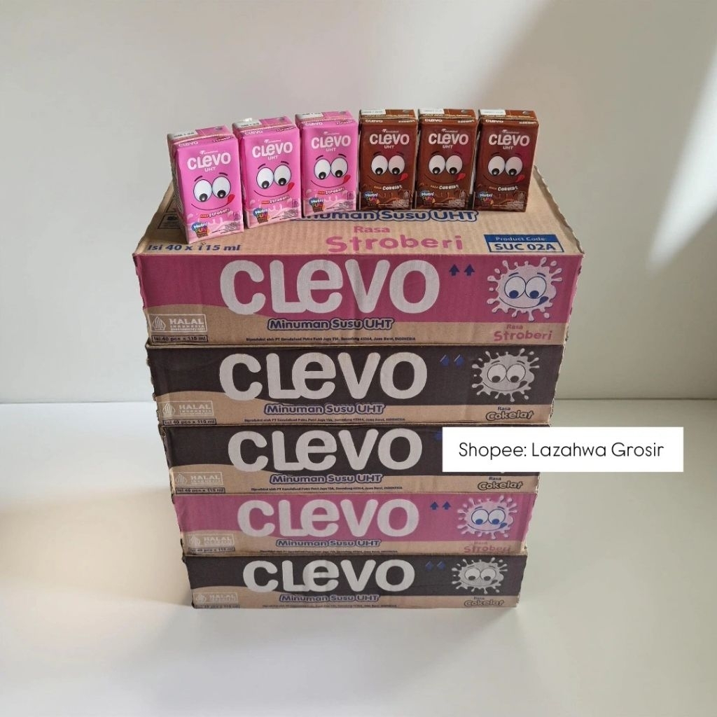 1 Dus isi 40pcs Susu UHT Clevo 115ml Rasa Cokelat Stroberi