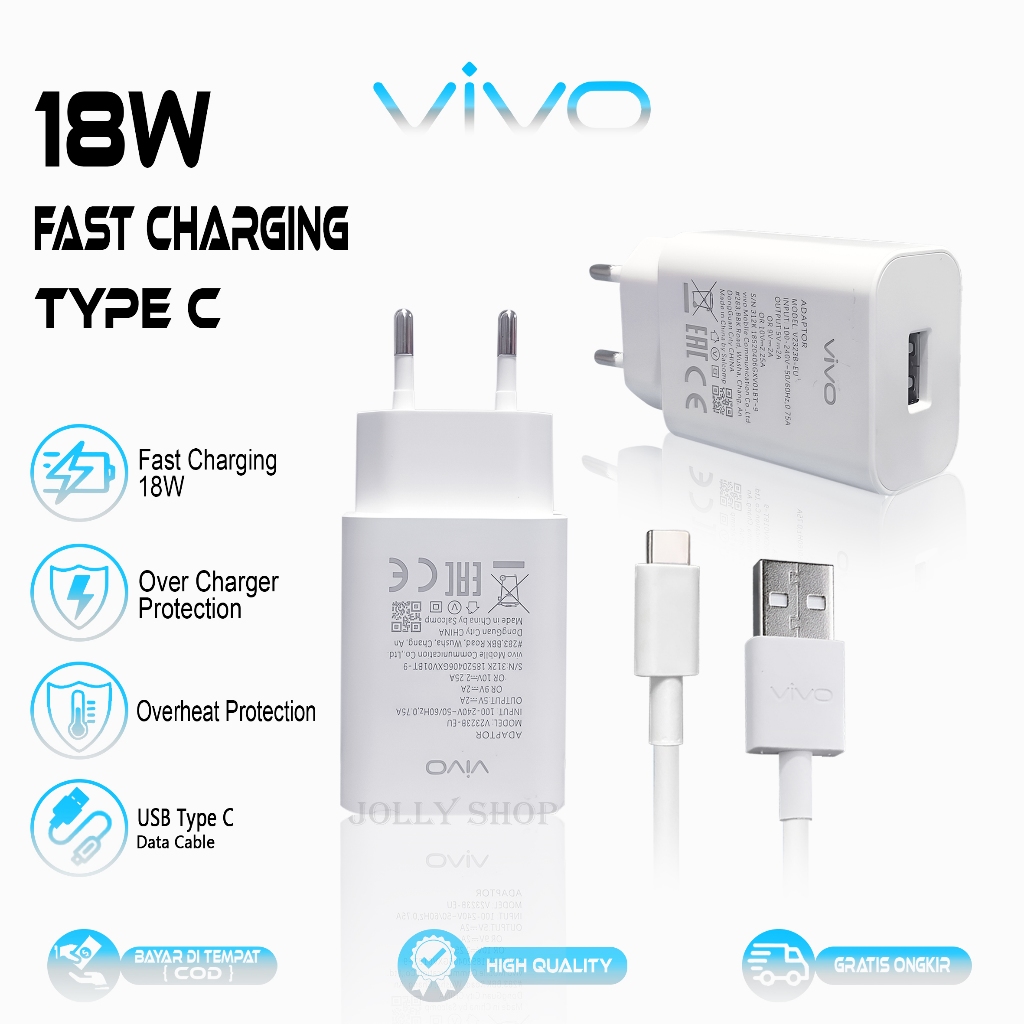 Charger Casan Cas Vivo Fast Charging 18 Watt Type C Cable