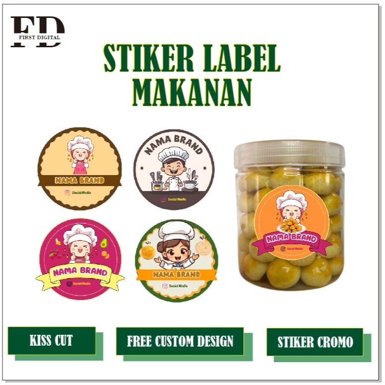 Stiker Chromo Custom Logo Usaha | Label Makanan Minuman Cutting Kisscut Free Design