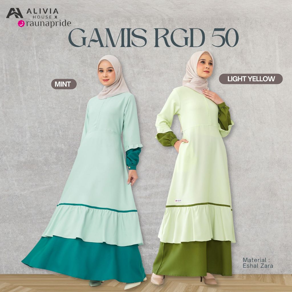Alivia Collection Official x Raunapride Gamis RGD 50 Eshal Zara Muslimah Elegan Gamis Warna Pastel M
