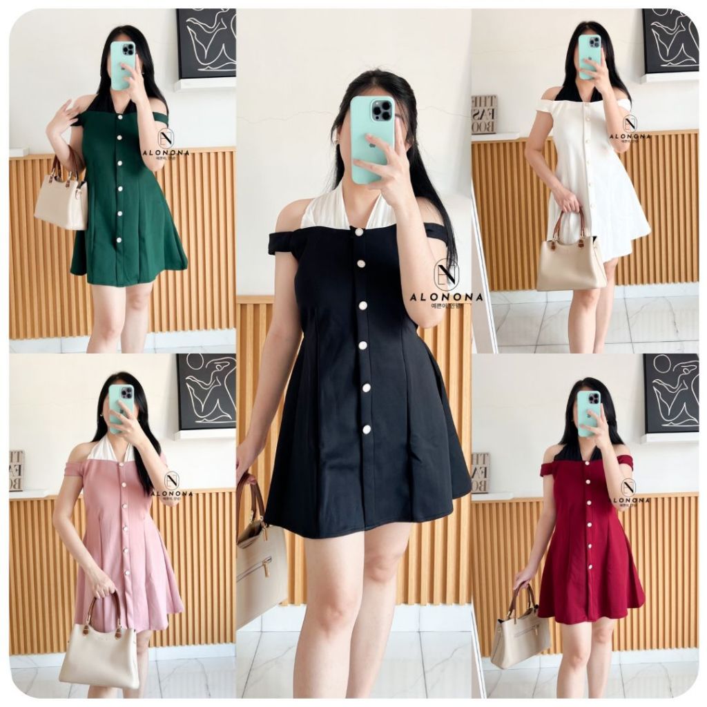 YEMA DRESS | MINI DRESS WANITA SABRINA IMLEK CNY CHRISTMAS NATAL MAROON MERAH HIJAU EMERALD GAUN