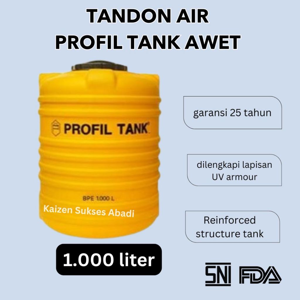Tandon tangki toren air atas rumah plastik merek profil tank  BPE 1000 Liter kuning orange termurah 