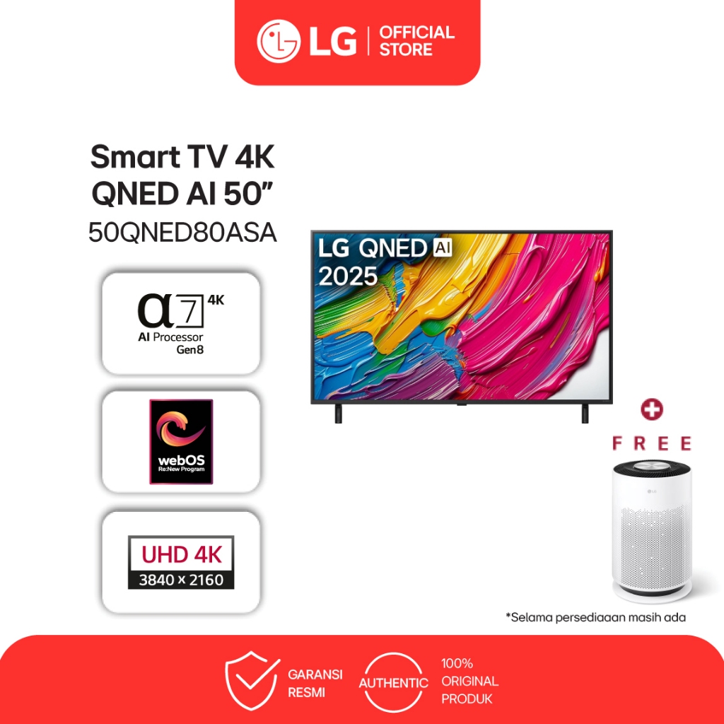LG Smart TV 4K 50 inci QNED evo AI 80 2025 - All New Dynamic Color - alpha 7 AI Processor Gen8 - Mag