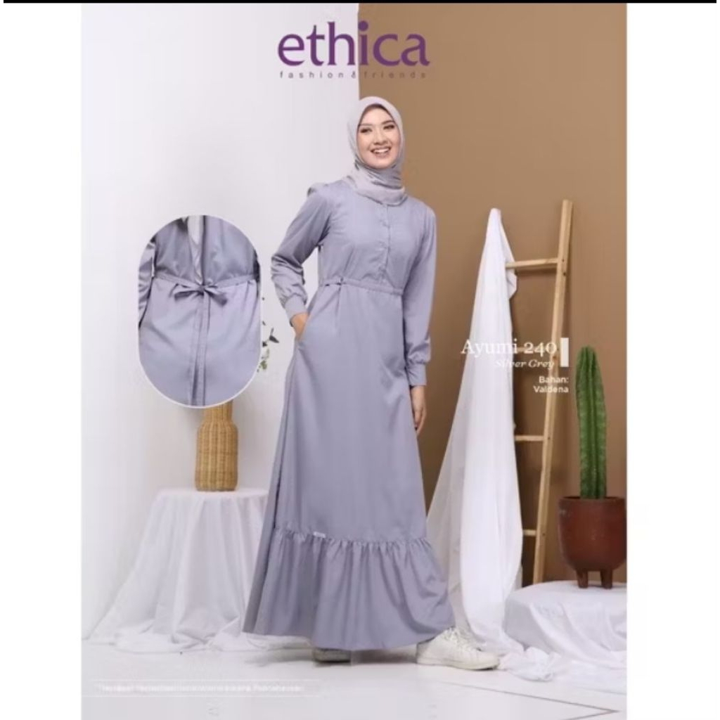 Gamis ethica dewasa ukuran L, ayumi 240 silver grey