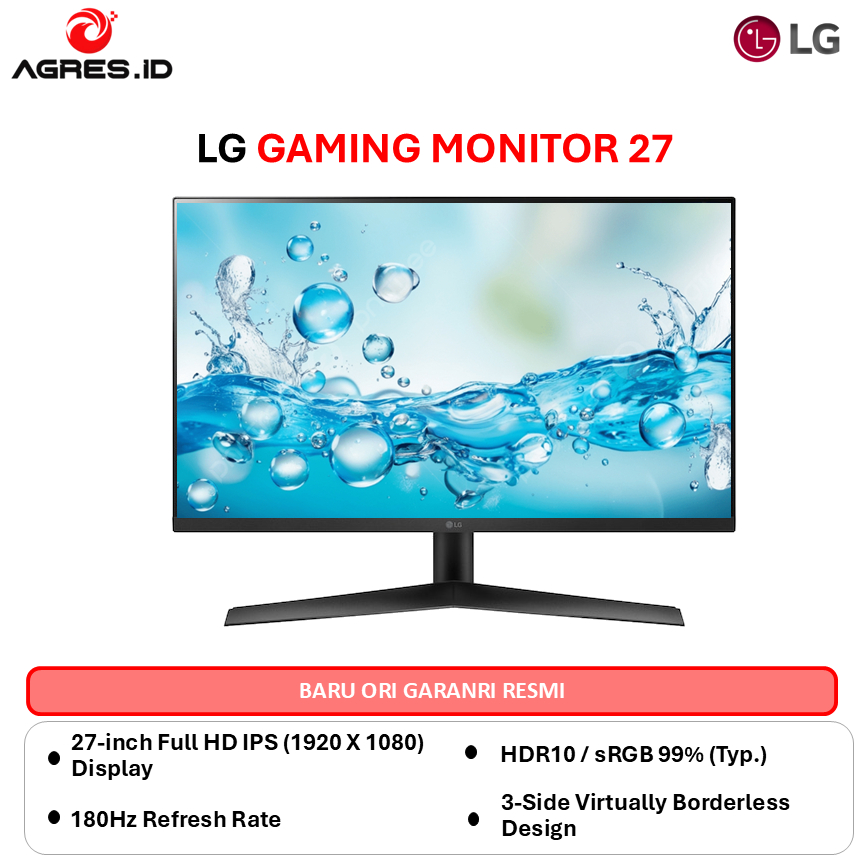 LG GAMING MONITOR 27 INCH ULTRA GEAR 27GS60F-B IPS FHD 1080P 1MS 180HZ HDR10