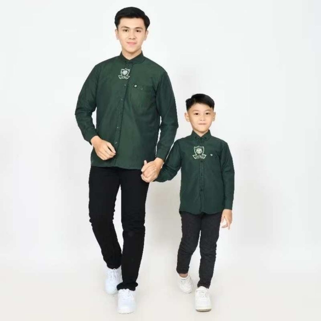 Riza 15 - Baju koko kemeja couple ayah anak hijau botol series katun jumbo ukuran S M L XL 2XL 3XL l