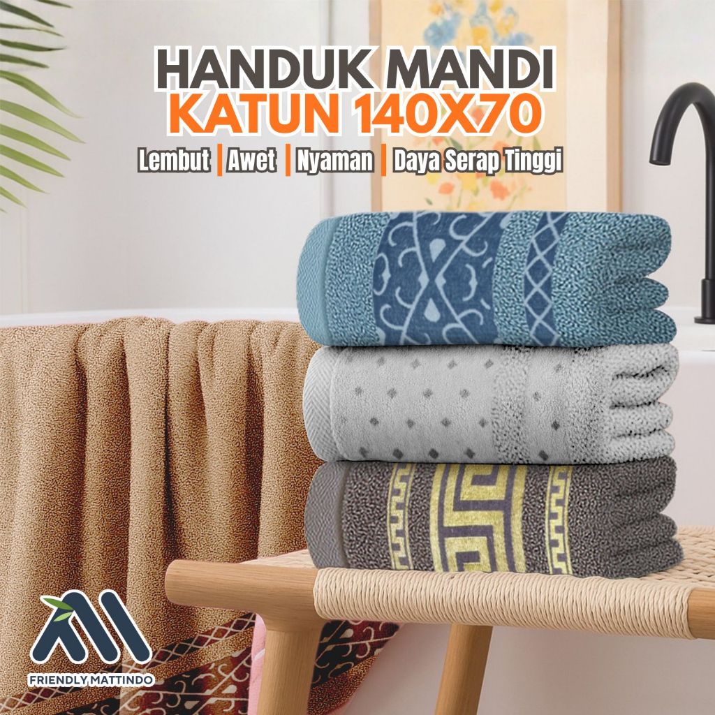 KP-M HANDUK MANDI DEWASA PREMIUM 70X140 CM BAHAN KATUN MOTIF BORDIR ELEGAN MJ-1E/1F/1G MURAH