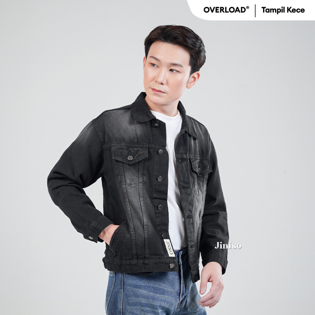 JINISO - Denim Pria Jaket Jeans Oversize Vintage Black Wash
