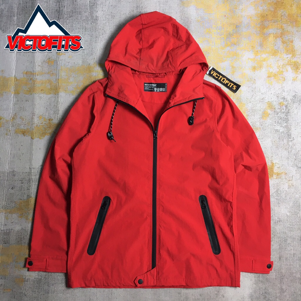 Jaket Windbreaker Back Number Merah