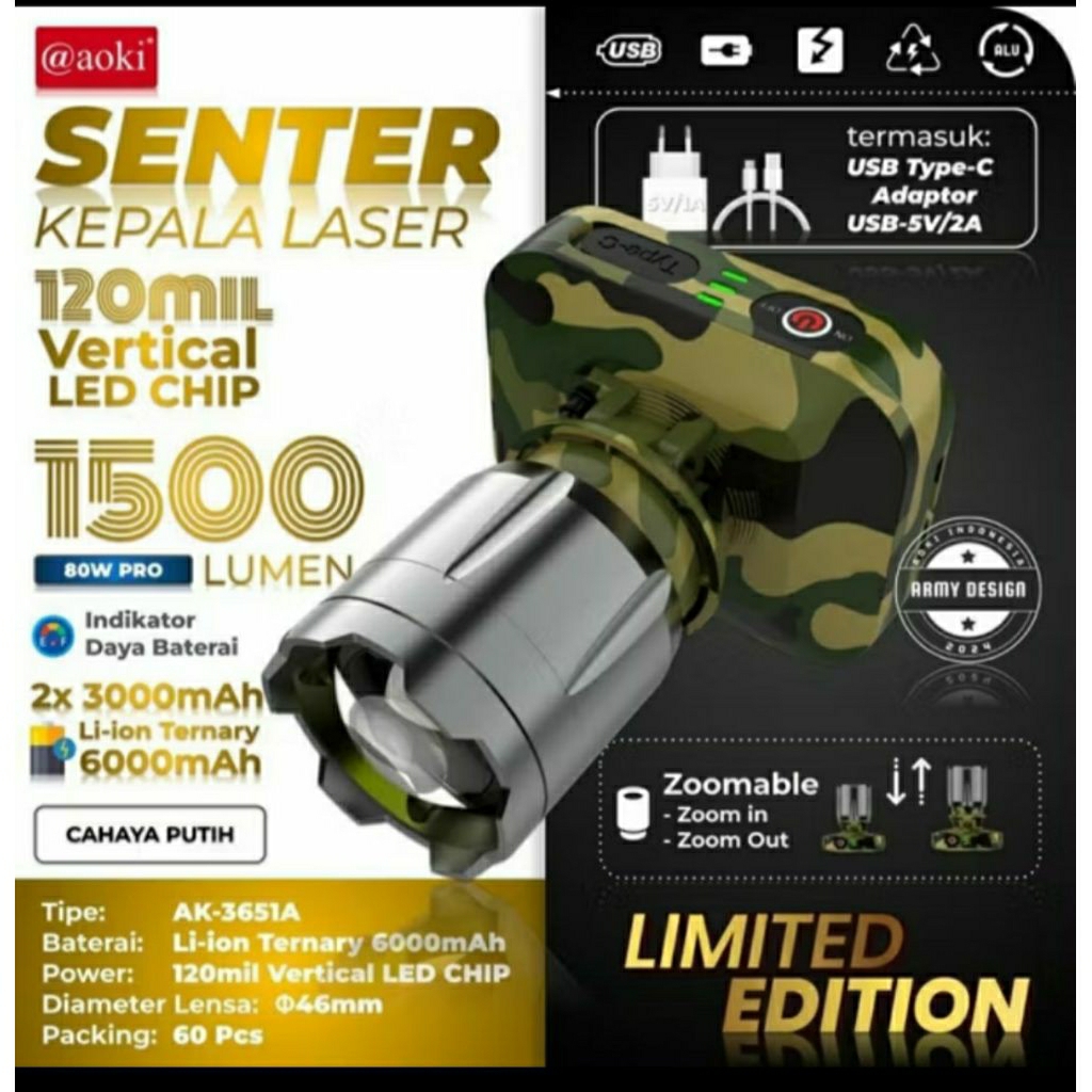 PROMO SENTER KEPALA AOKI ORIGINAL  AK 3651 A CAHAYA PUTIH