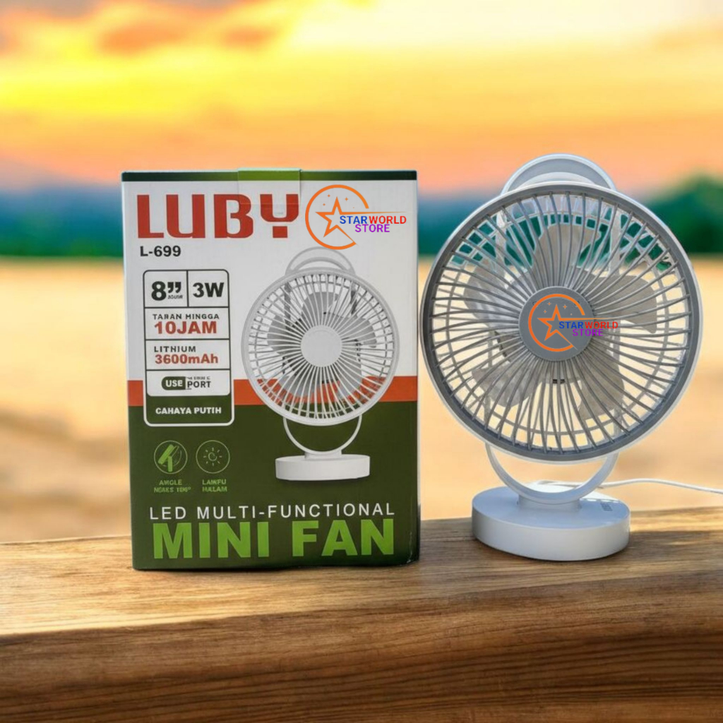LUBY Kipas Angin Meja/Dinding Portable USB 8 Inch+Lampu Tidur / Kipas Mini Fan LED Multi Functional