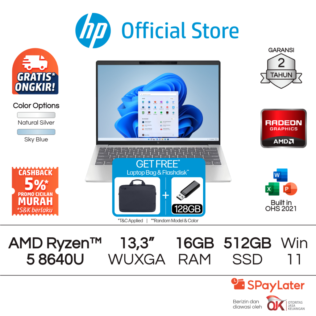 Laptop HP Pavilion Aero - OmniBook 7 Aero [NEW] AMD Ryzen 5 Radeon 16GB RAM 512GB SSD Silver / Blue 