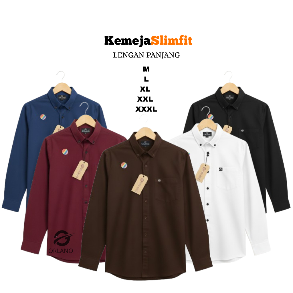 Kemeja Polos Pria lengan panjang Model Slimfit Baju Hem Lengan Tangan Panjang Cowok Dewasa Remaja