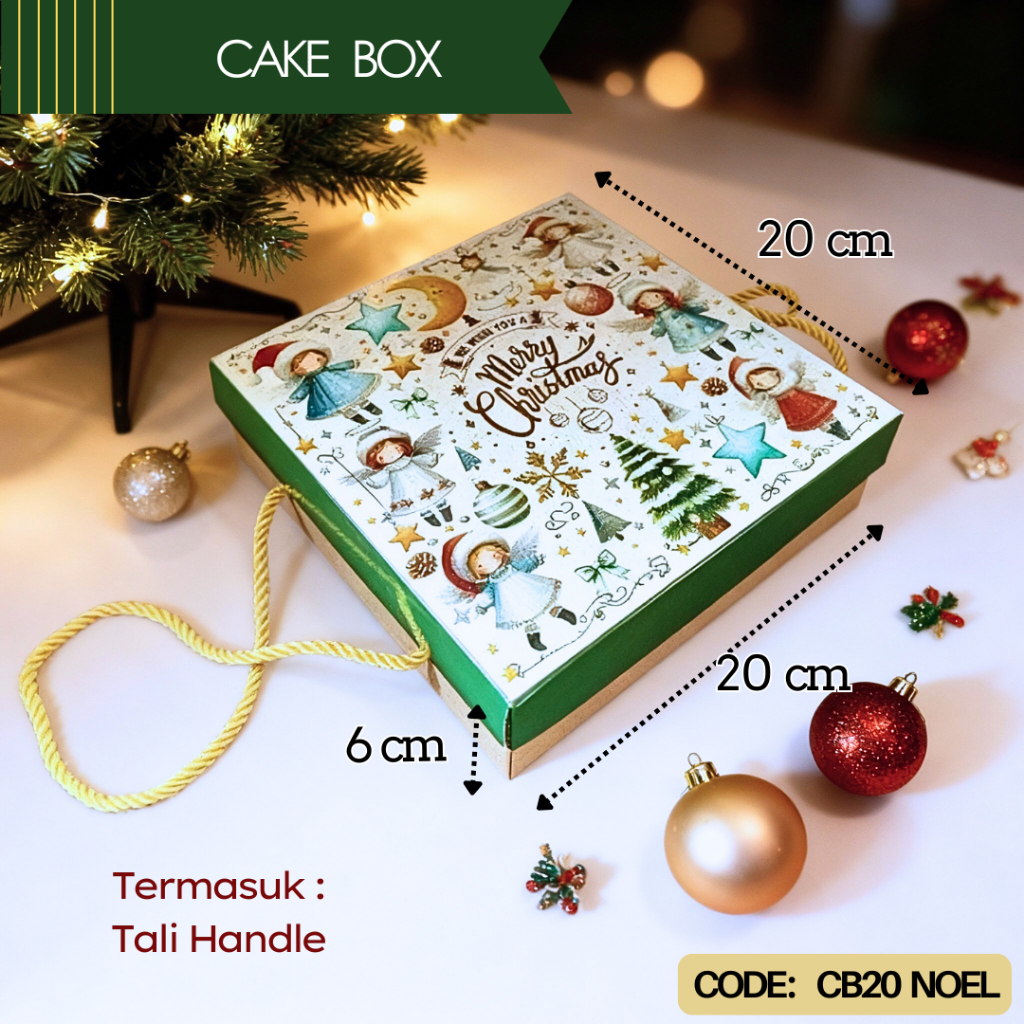 Handle Box Natal 20x20 / Dus Kue Jinjing / Christmas Packaging Hampers CB20