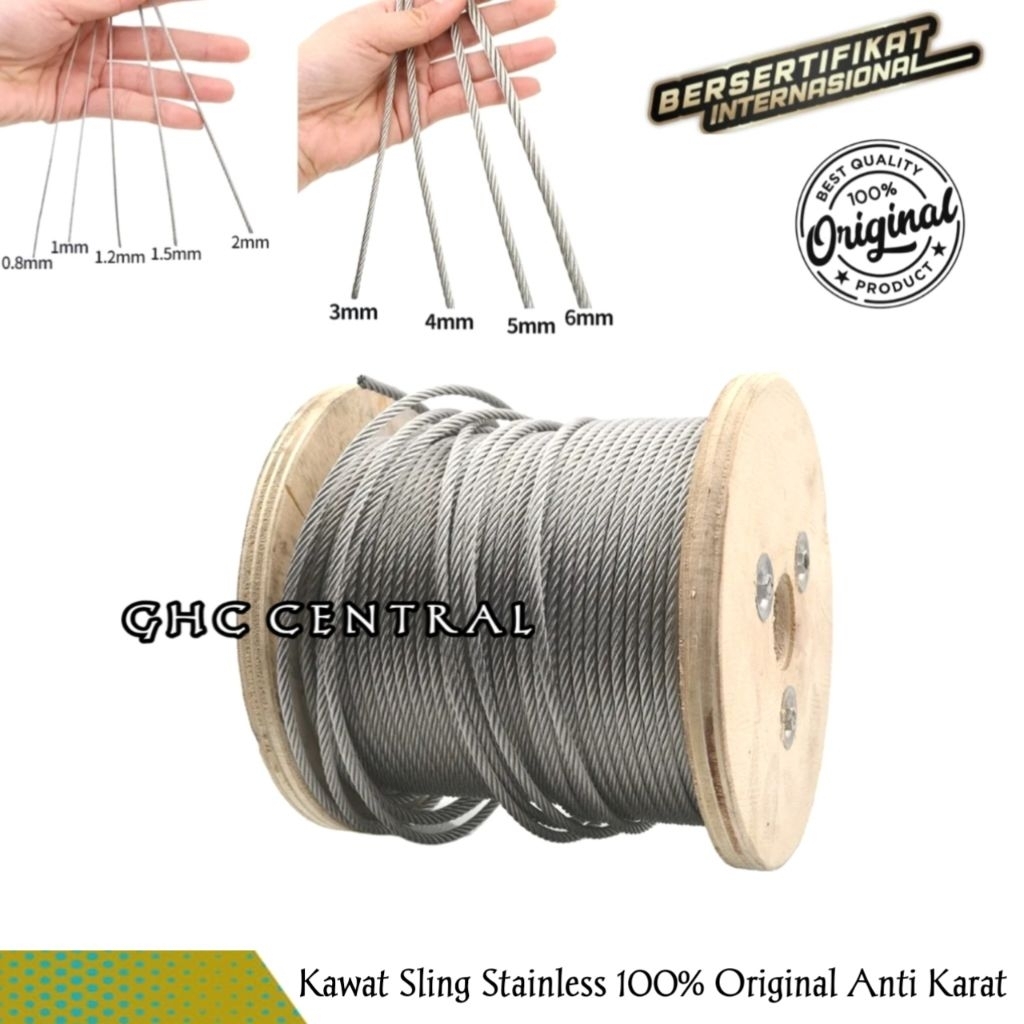 Kawat Seling tali Sling Stainless 0.5 1.2 1.5 1 2 3 mm Kabel Sling Stainless Steel Anti Karat