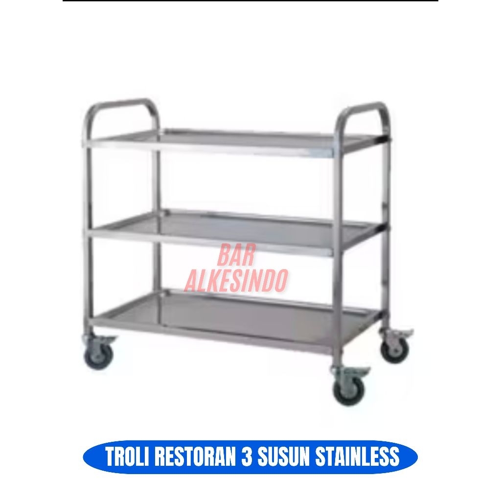 Troli Dapur MBG Stainless Steel | Troli Makan 2 Susun Stainless | Troli Service 3 Susun Stainless | 