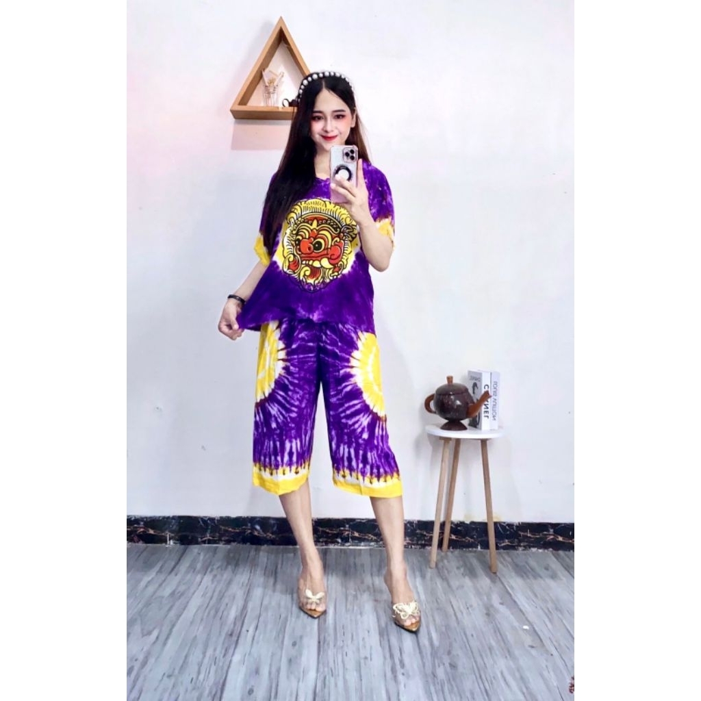 [1 SET] COD SETELAN BAJU BARONG BALI CELANA PENDEK 7/8 BAWAH LUTUT BAHAN JATUH RAYON PREMIUM ADEM NY