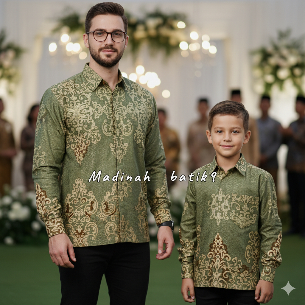 green sage  kemeja batik couple ayah dan anak doby premium hijau sage cod