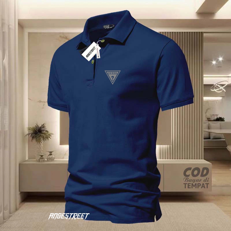 COD T-shrit POLO kerah Polo Logo Kiri Guess Segi Silver Kaos Kerah Dewasa Shirt / Kaos Wangki Pria P