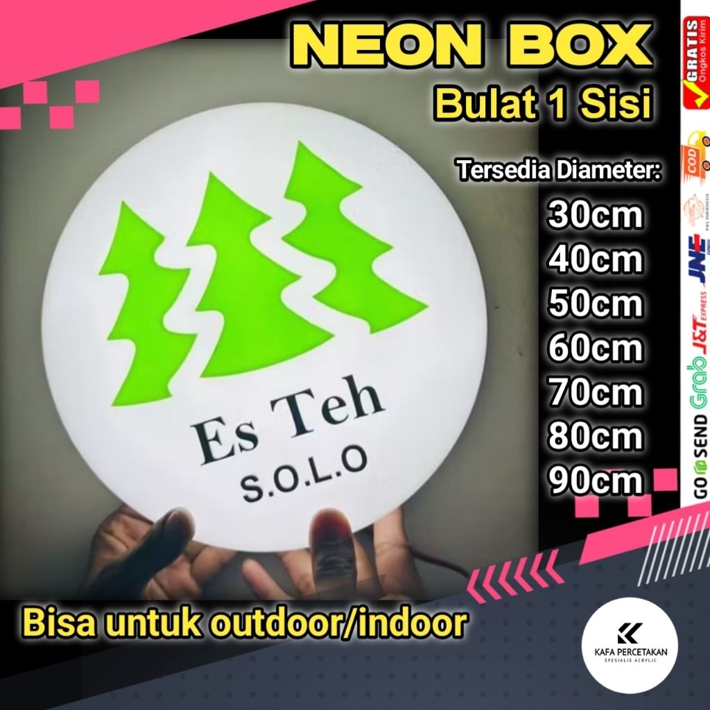 Neon Box Akrilik Bulat 1 Sisi Untuk Outdoor/Indoor Tersedia Diameter 30cm Sampai 90cm Neon Box Custo