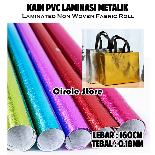 Kain PVC Laminasi Metalik / Plastik Lapis Aluminium Metalik Gold Pink Silver Bahan Pelapis Tas Dekor