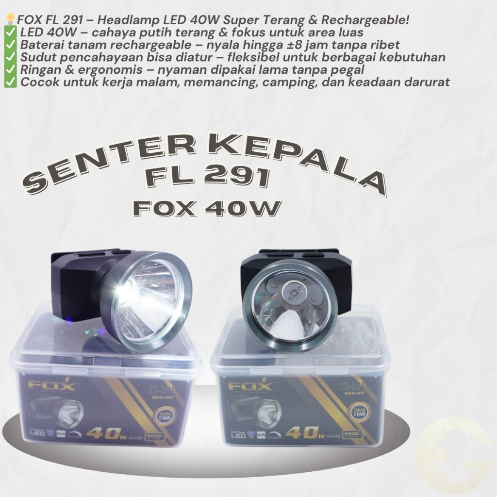 Headlamp FOX FL 291 – Senter Kepala LED Rechargeable untuk Camping & Mancing