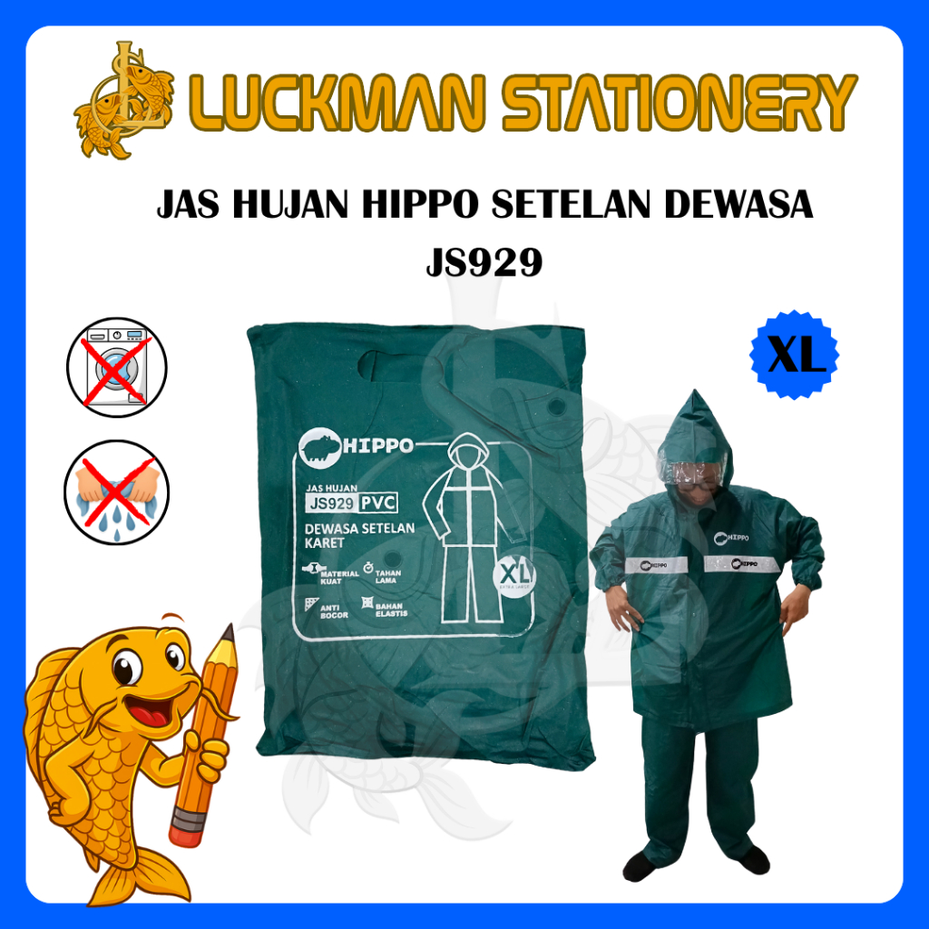 JAS HUJAN HIPPO SETELAN JS929 XL / JAS HUJAN JAKET CELANA KARET XL / MANTEL HUJAN TEBAL [LUCKMAN STA