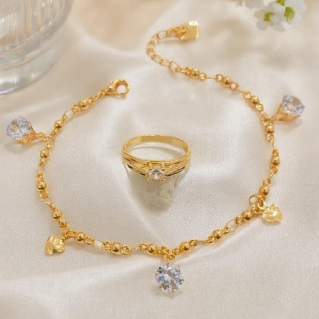 Set Gelang Rumbai dan Cincin Mata Satu Mewah Titanium