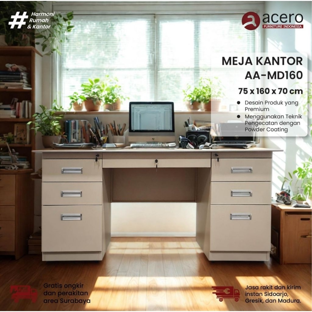 ACERO FURNITURE MEJA KERJA MEJA KANTOR BESI 160CM 6LACI MD160 SERIES