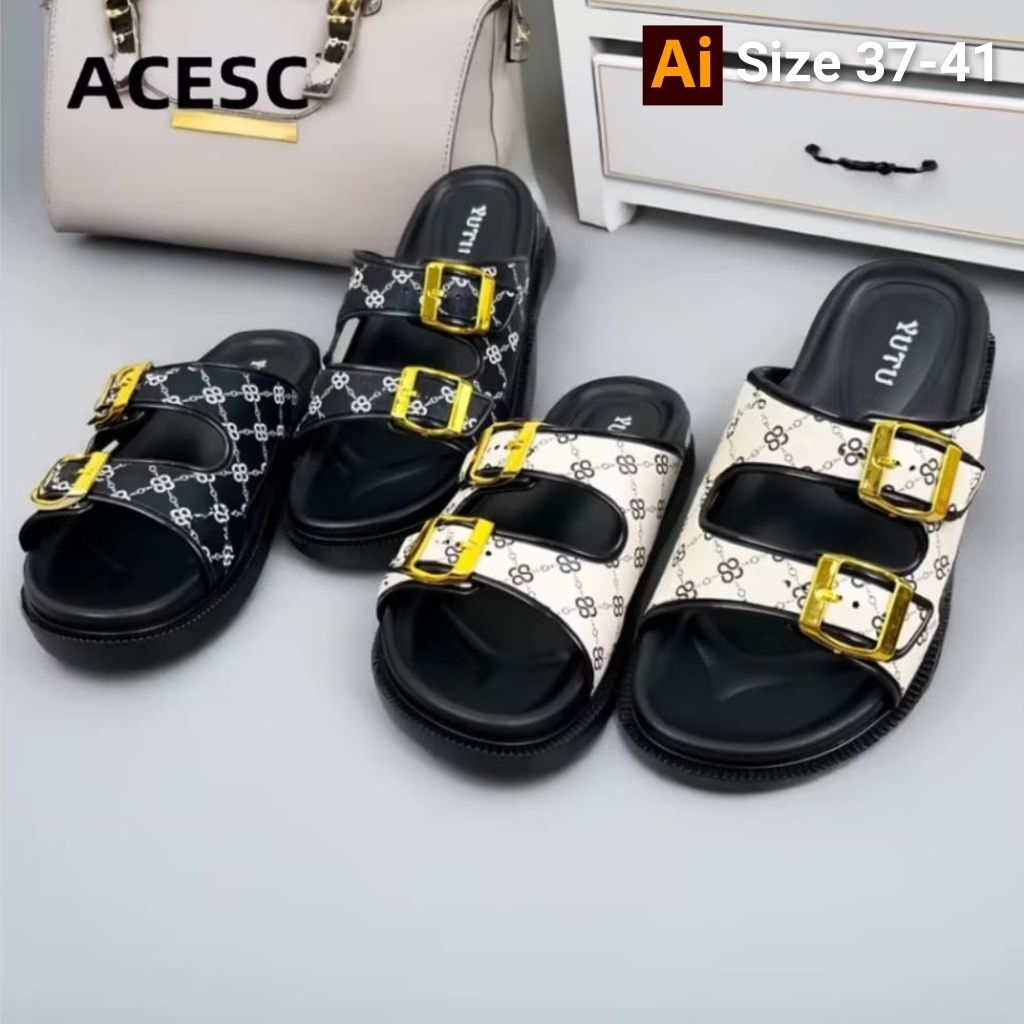2426 sandal slop karet wanita asli merek YUTU ukuran 37-41