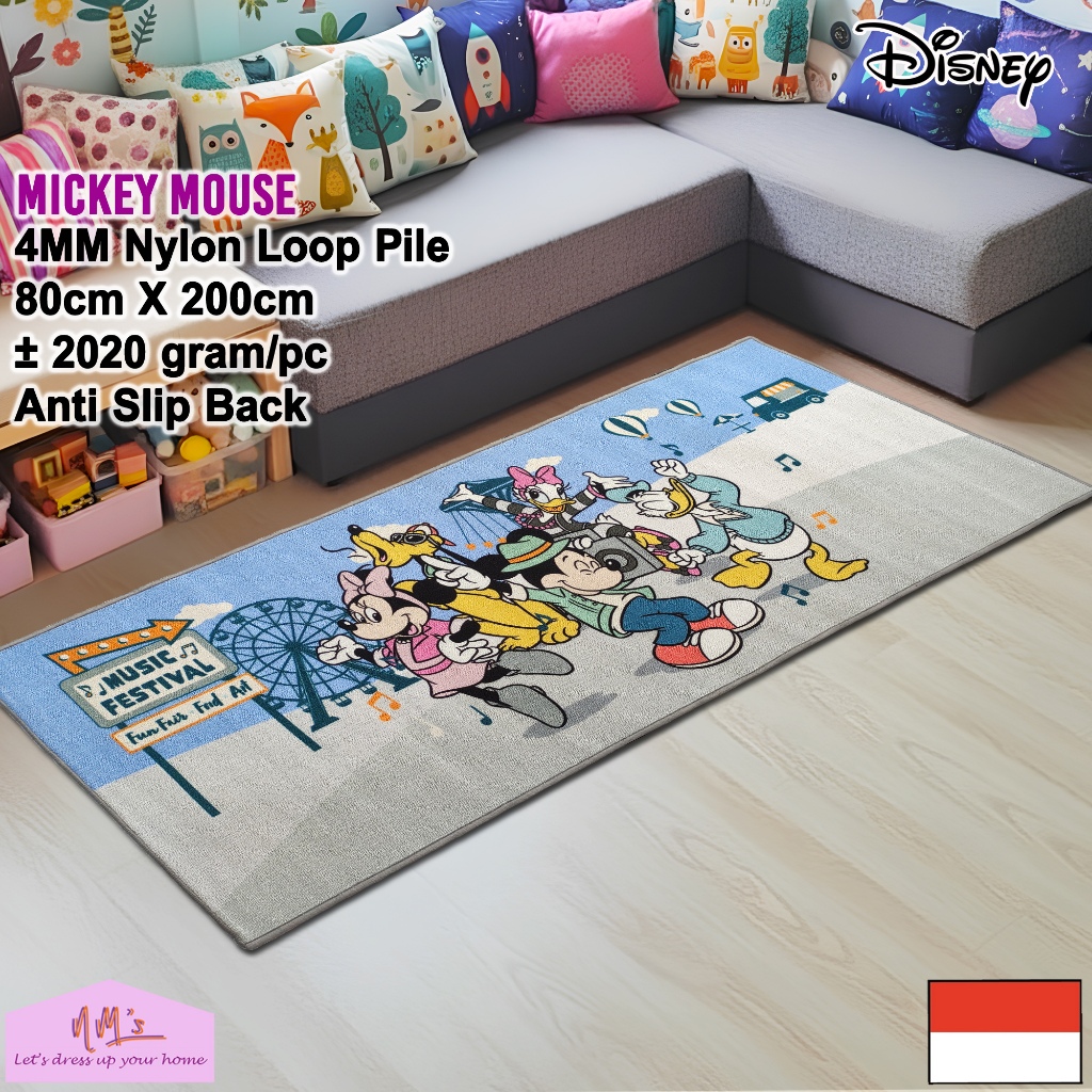 Disney Mickey Mouse Official Merchandise karpet 80 cm x 200 cm anti slip permadani bermain anak moti