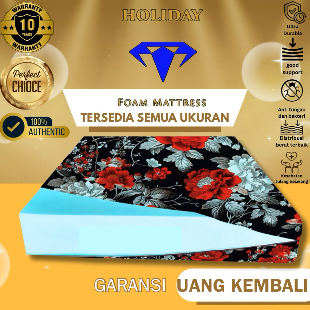 Kasur Busa D23 HolidayFoam | Tebal 10cm | Tahan Kempes 20 Tahun | Kasur Busa Padat Nyaman | Ukuran 1