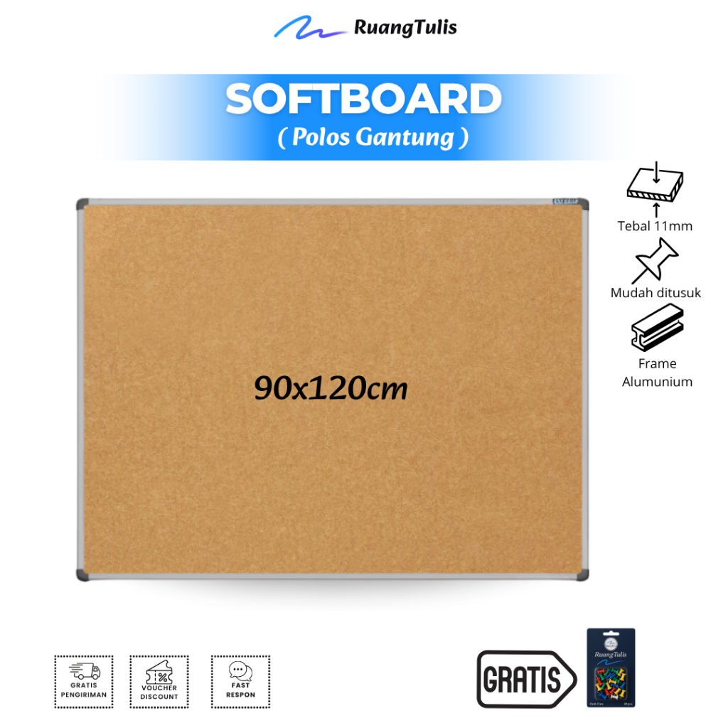 Sakana Softboard / Cork Board / Pin Board / Vision Board / Papan Mading Gantung 90x120cm