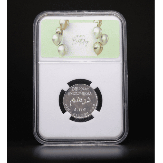 Mahar.co.id - Hadiah / Gift Koin Perak Dirham Indonesia 3,11 gr - Happy Birthday