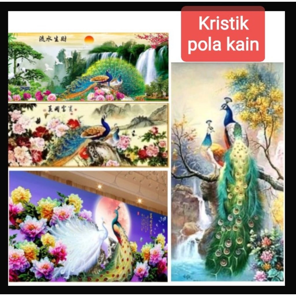Crossstitch DIY paket kristik burung merak 120x60cm bunga peoni pegunungan pola kain cross stitch ki