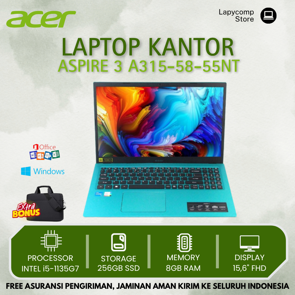 LAPTOP ACER ASPIRE 55NT (INTEL CORE i5-1135G7/12GB RAM/256GB SSD/15.6"FHD) LAPTOP BERGARANSI
