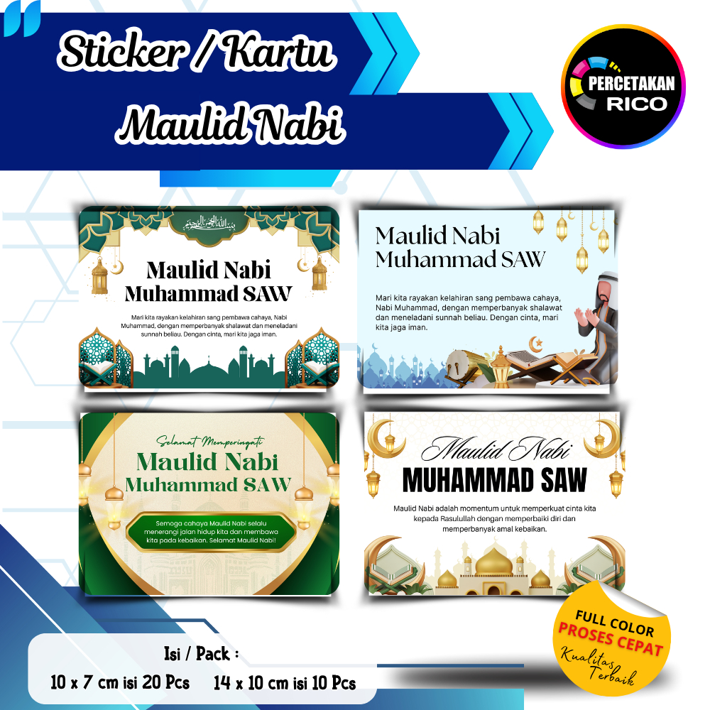 (Isi 10pcs, 20pcs) P2 Kartu/Stiker memperingati maulid nabi/Stiker nasi box