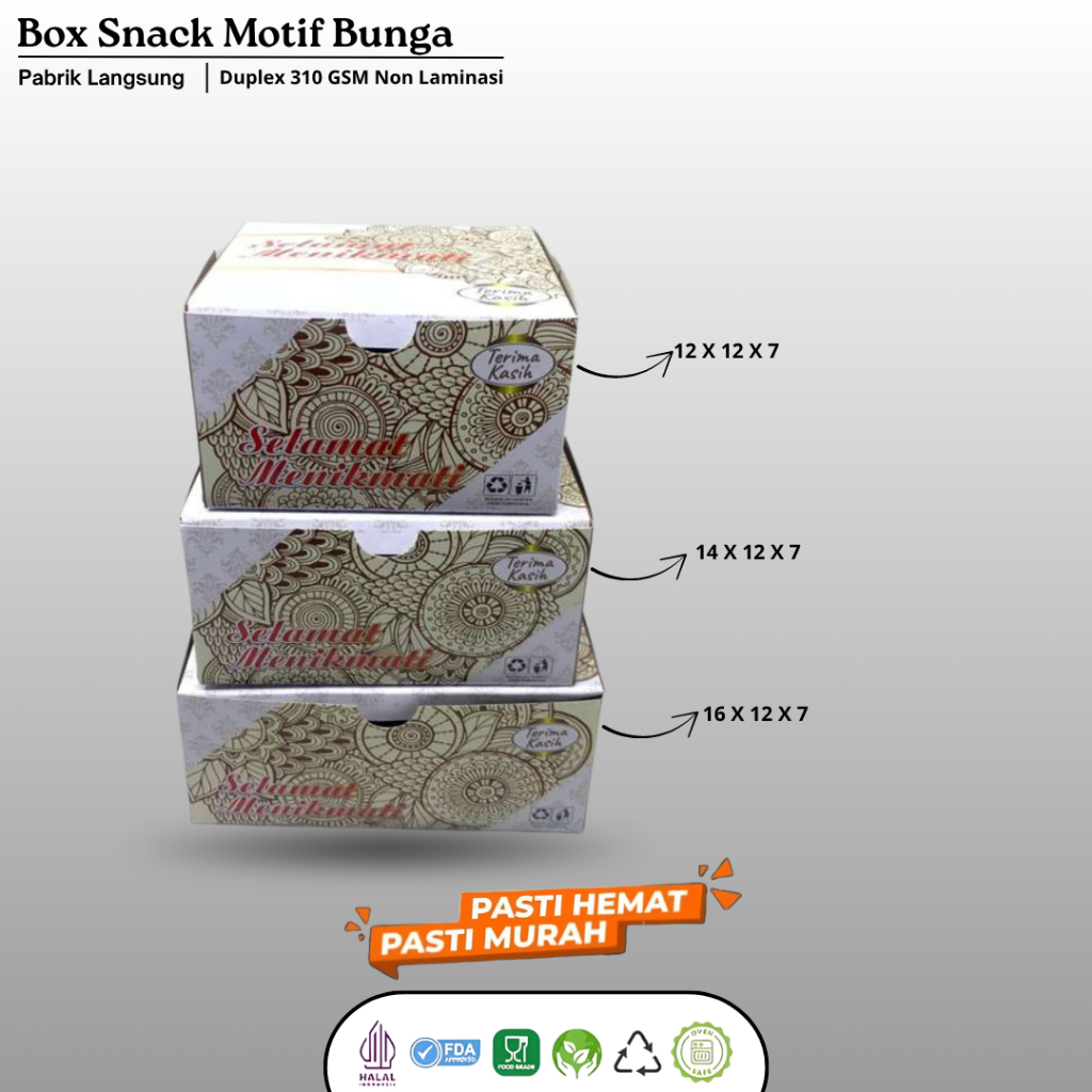 Box Kardus Snack Kue 12x12 12x14 12x16 Dus Kotak Roti Kue Snack Motif Putih