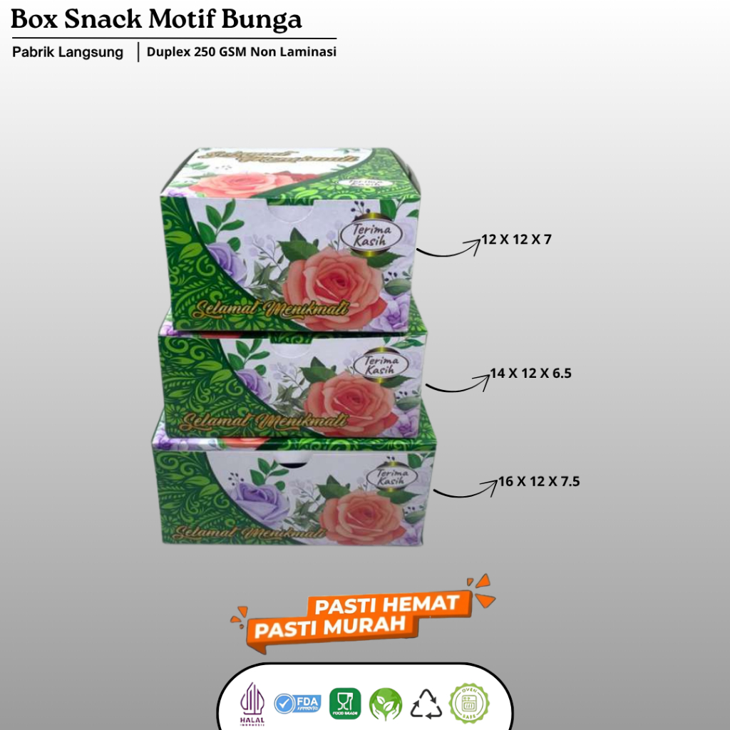 Box Kardus Snack Kue 12x12 12x14 12x16 Dus Kotak Roti Kue Snack Motif Hijau
