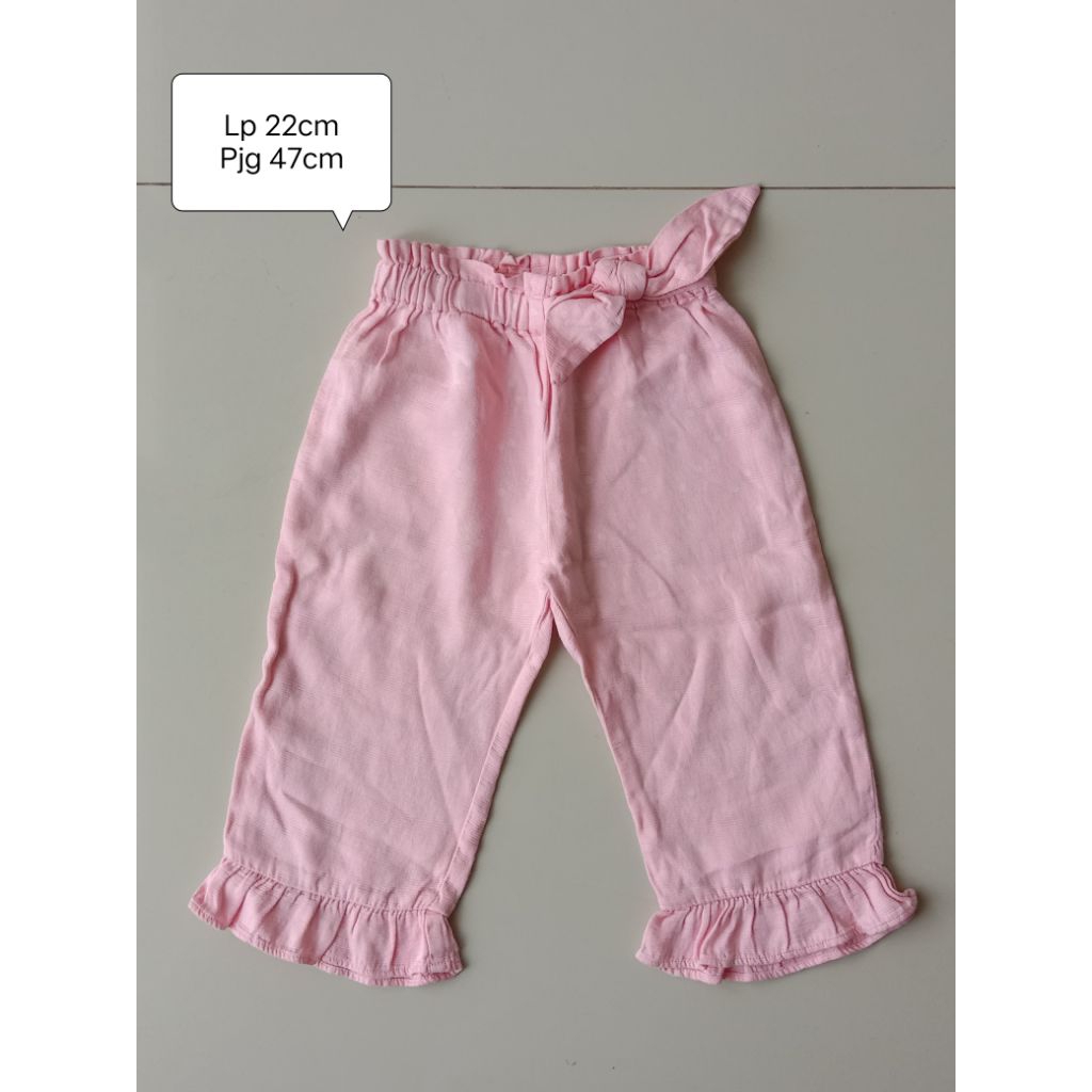 [size 4-5T] Preloved celana anak cewek pink polkadot cute girl pant ruffle pita