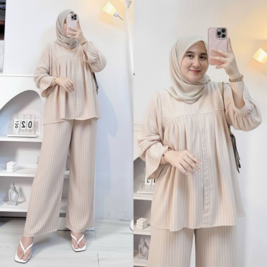 Naima One Set Blouse/Emma Dress Gamis Muslim/JENA SET RAYON PRENIUM/Tangan Karet Model Balon Celana 