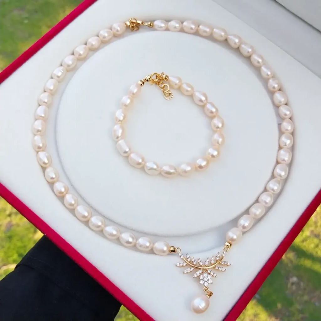 Kalung Dan Gelang Mutiara Air tawar asli / set Kalung Mutiara Air Tawar