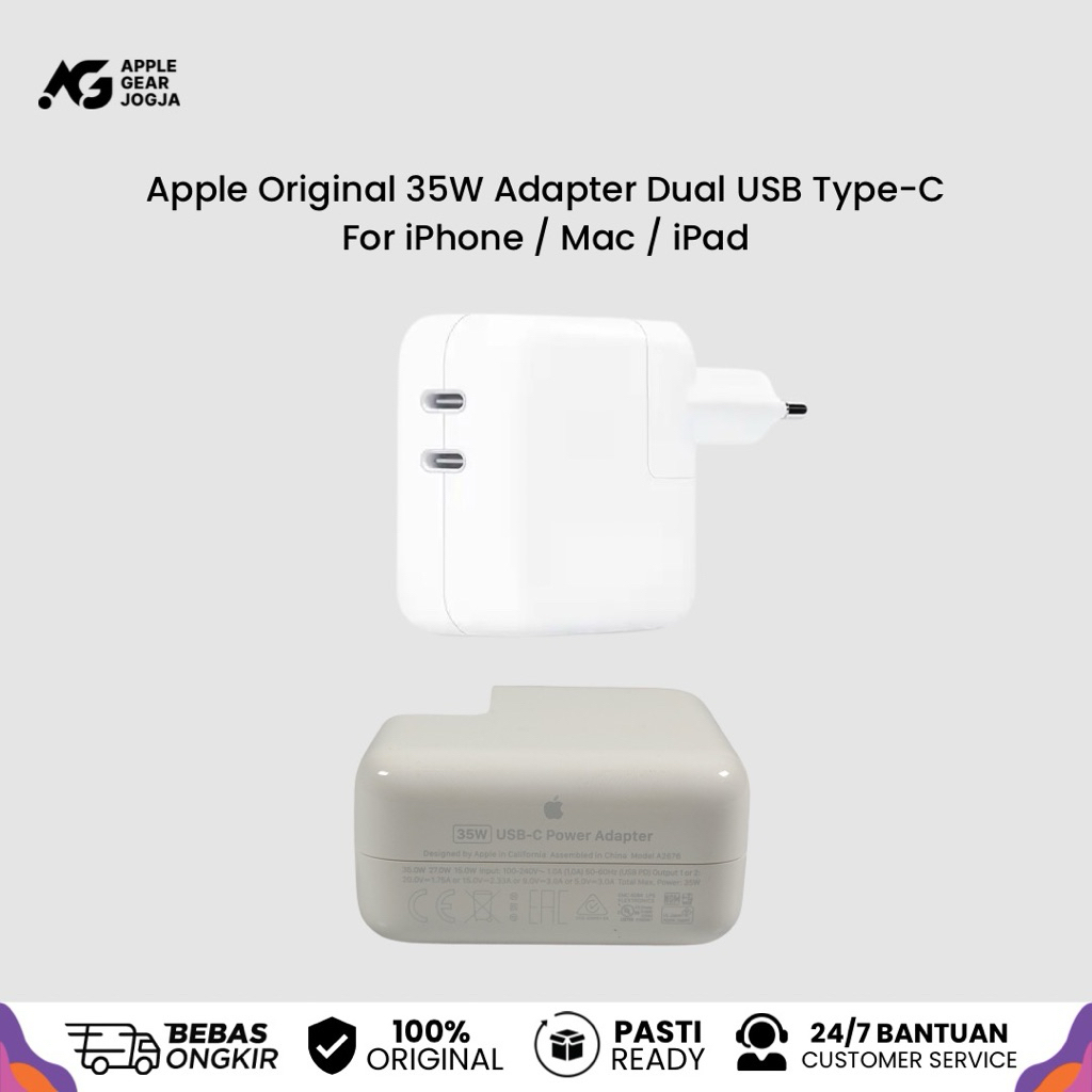 APPLE Original 35W Magsafe Adapter Dual USB Type C For Macbook Air M1 M2 M3 M4