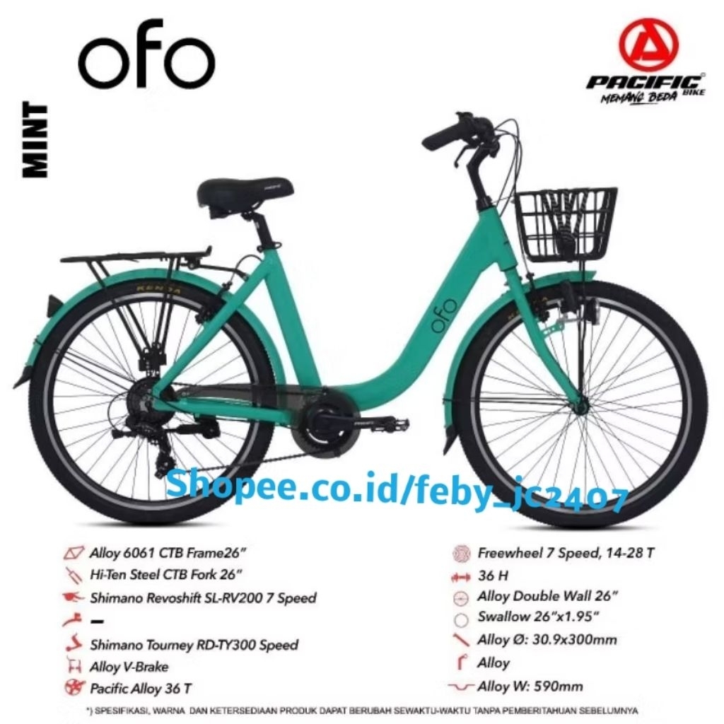 Pacific Ofo Sepeda Mini Keranjang Ofo Ctb 26 7 speed Frame Alloy Minion