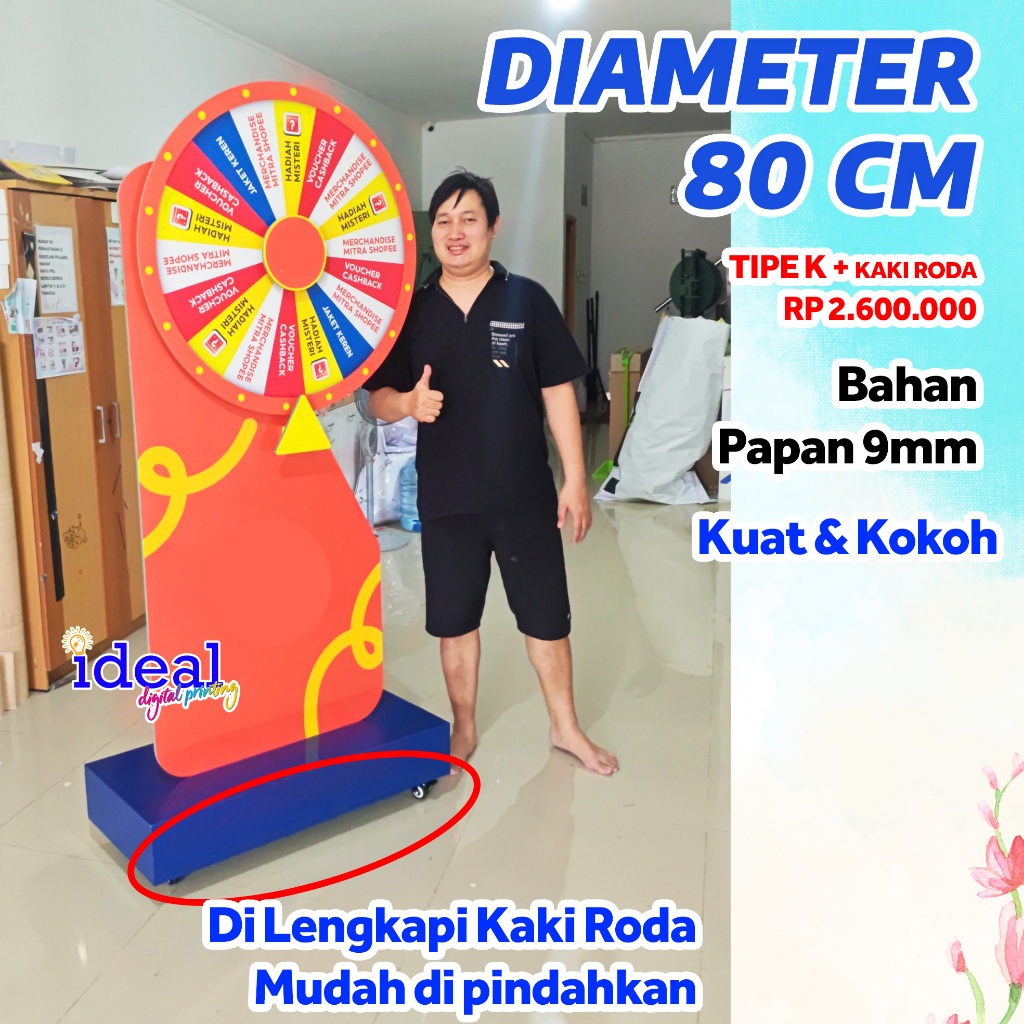 Roda undian custom diameter 80cm lucky wheels Spin Wheel lucky wheel Tripod Roda Undian Hadiah CETAK